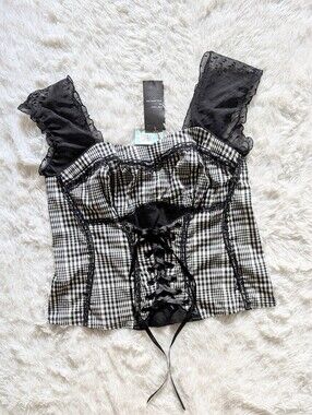 Y2K Tripp NYC for Torrid Black & White Plaid Pin Up Corset Top NWT Plus Size 2